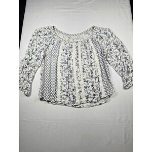 Mudd‎ Womens Small Blue Floral Rayon Boho Peasant Blouse cottagecore Lace